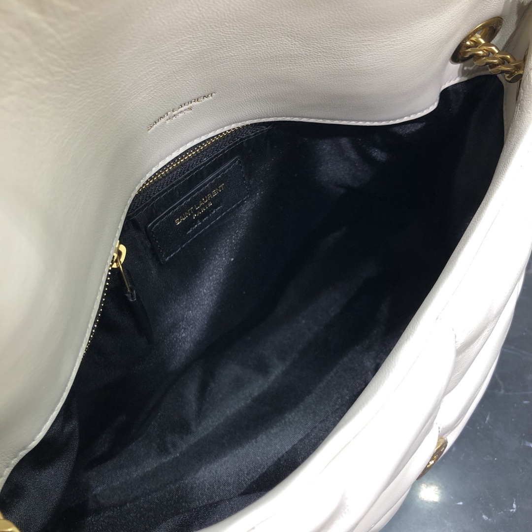 Saint Laurent Loulou Puffer Small Lambskin Shoulder Bag Handbag White 577476 Gold